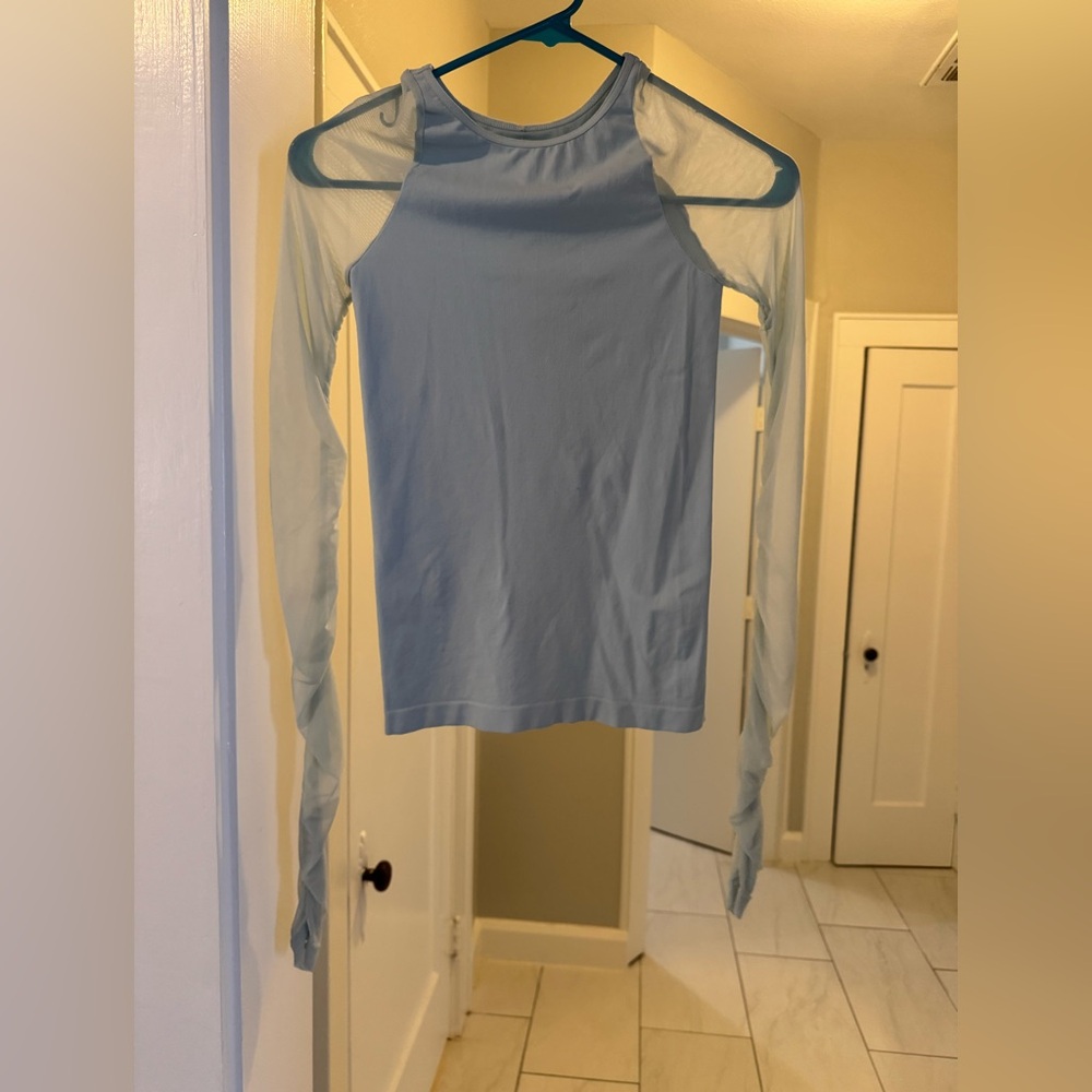 Free People Light Blue Long Sleeve Top w Mesh Sleeves